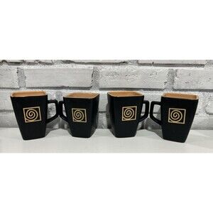 Vintage Disaronno Coffee Mug set of 4 | Black And Tan | Ceramic Square mug 13
